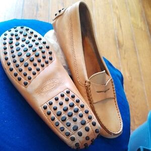 Tod's Tan Leather Loafers with Black Pebble Sole